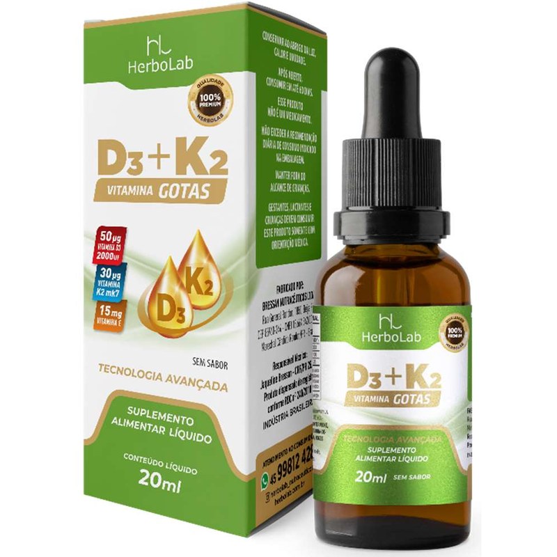 HERBOLAB VITAMINA D3 + K2 GOTAS - SEM SABOR