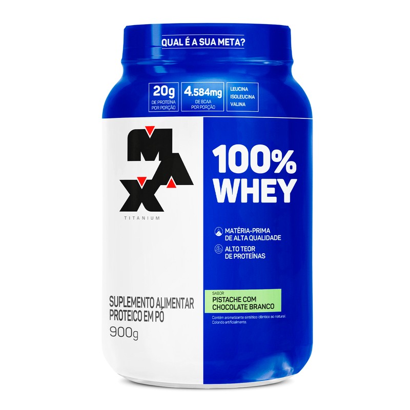 MAX TITANIUM WHEY 100% PISTACHE COM CHOCOLATE BRANCO POTE