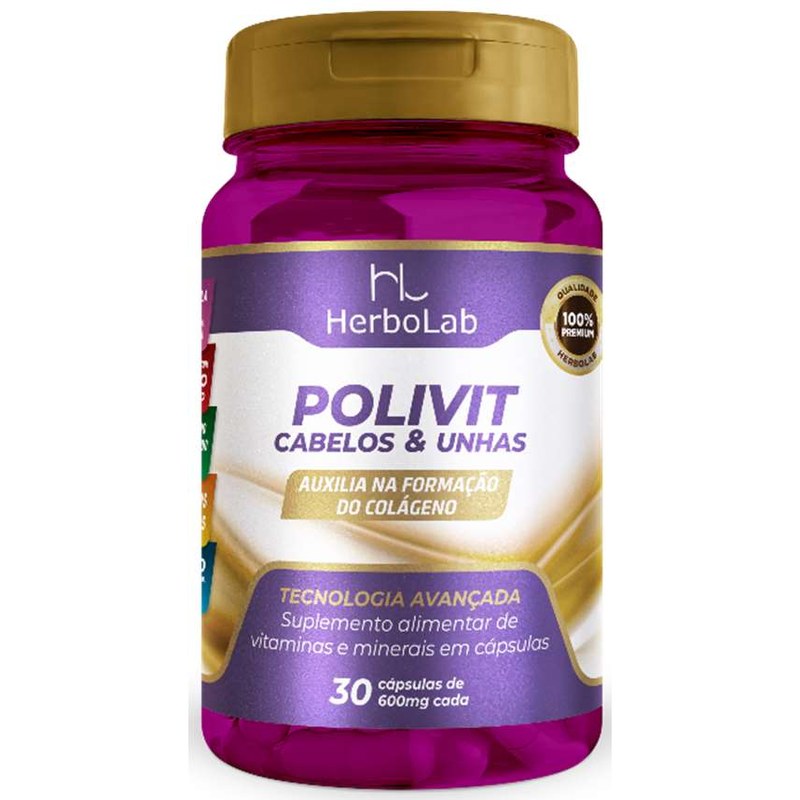 HERBOLAB POLIVIT CABELO & UNHA (BIOTINA + COLÁGENO + VITAMINAS + MINERAIS)
