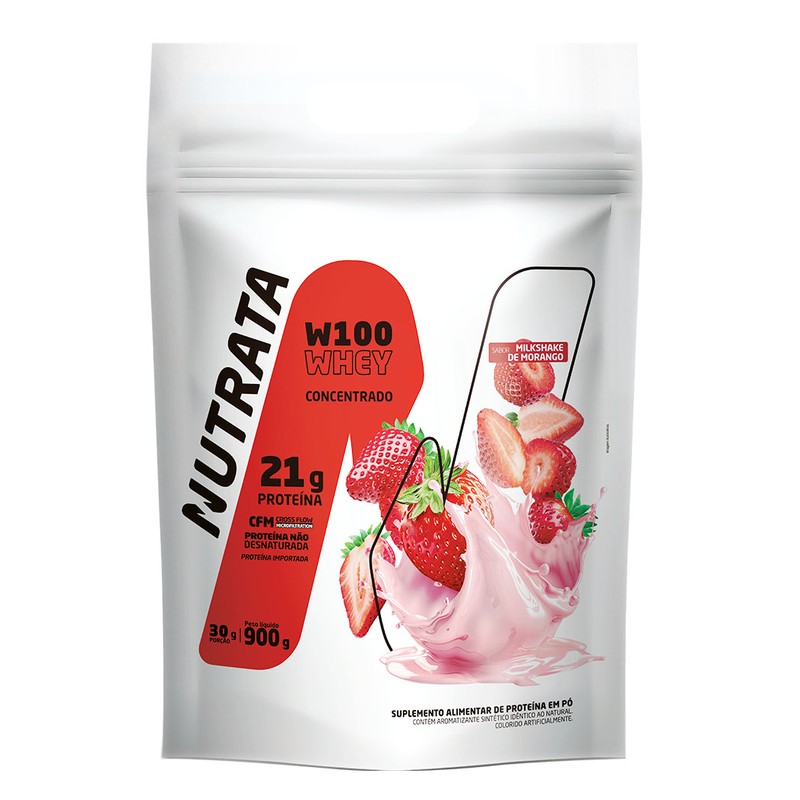 NUTRATA W100 WHEY CONCENTRADO MILK SHAKE DE MORANGO REFIL